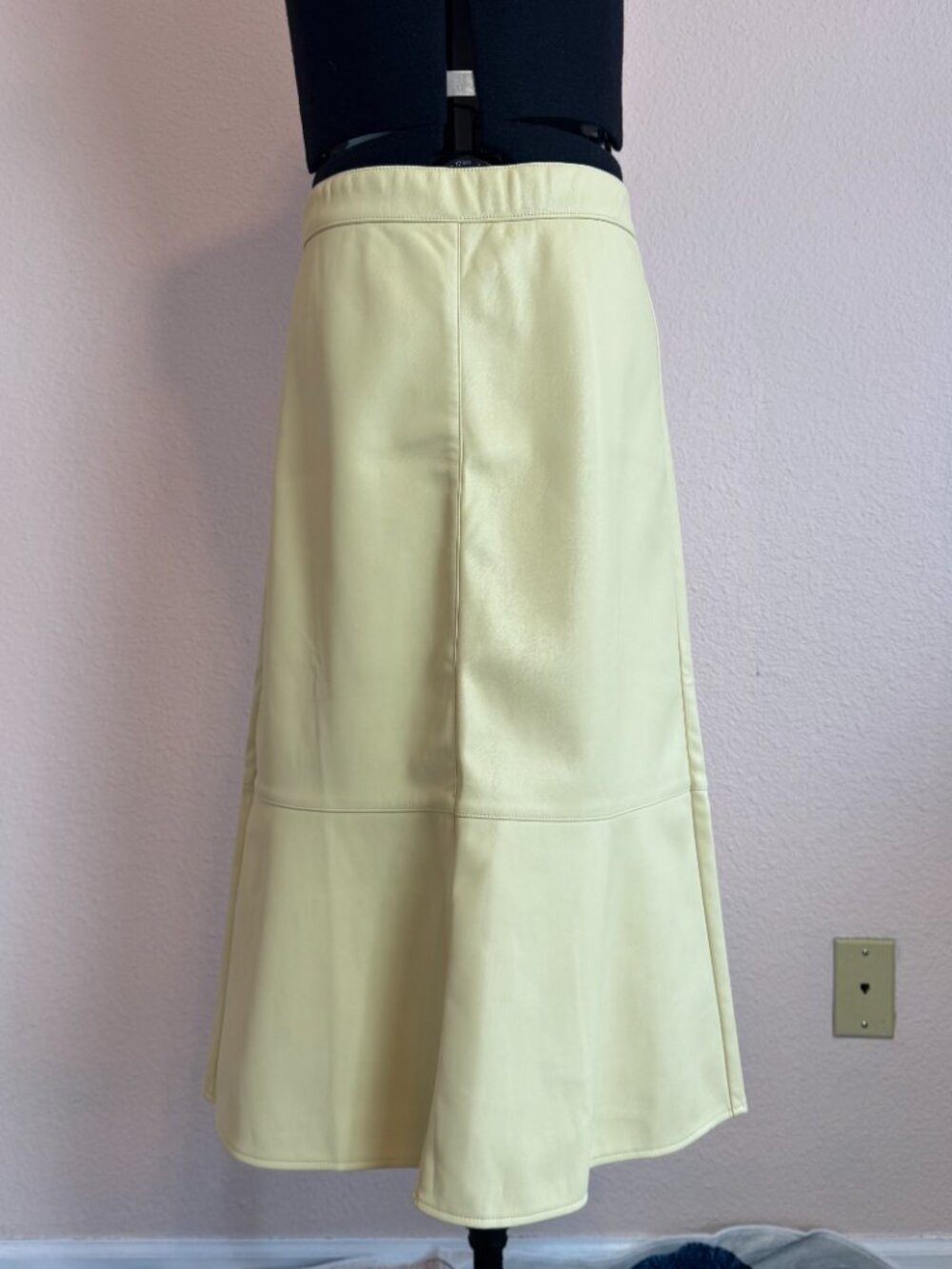 Midi Skirt Pale Butter Yellow Pastel XS J.Jill Faux Leather A-line Tiered